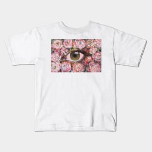 flowers with green eye dewy art Kids T-Shirt